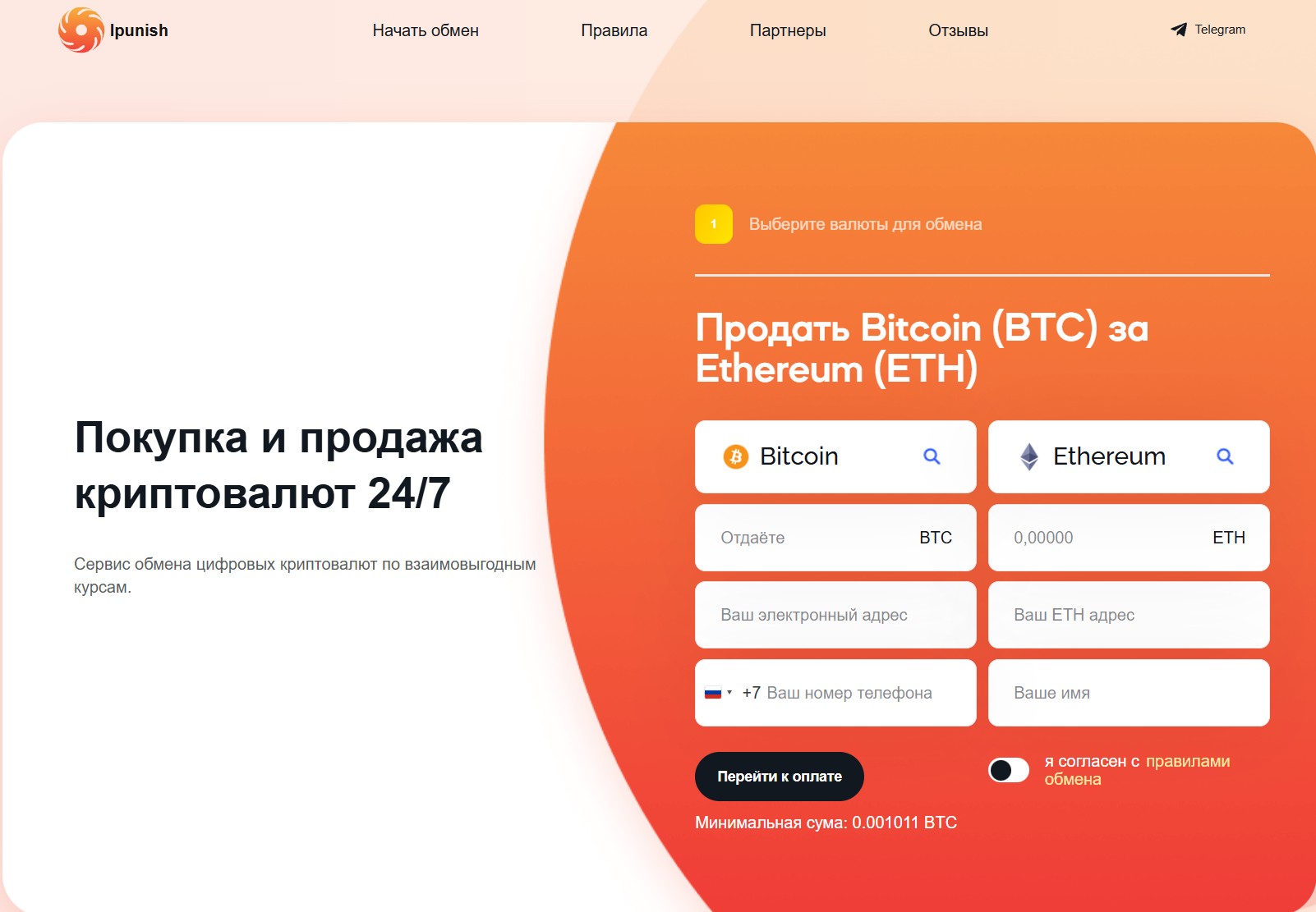 Мошеннический обменник Ipunish (ipunish.com). Отзывы и возврат денег - 1