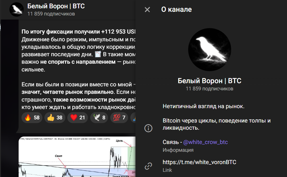 Мошеннический телеграм-канал Белый Ворон | BTC (t.me/joinchat/4BqsBkVduaBmMDdi). Отзывы и возврат денег - 1