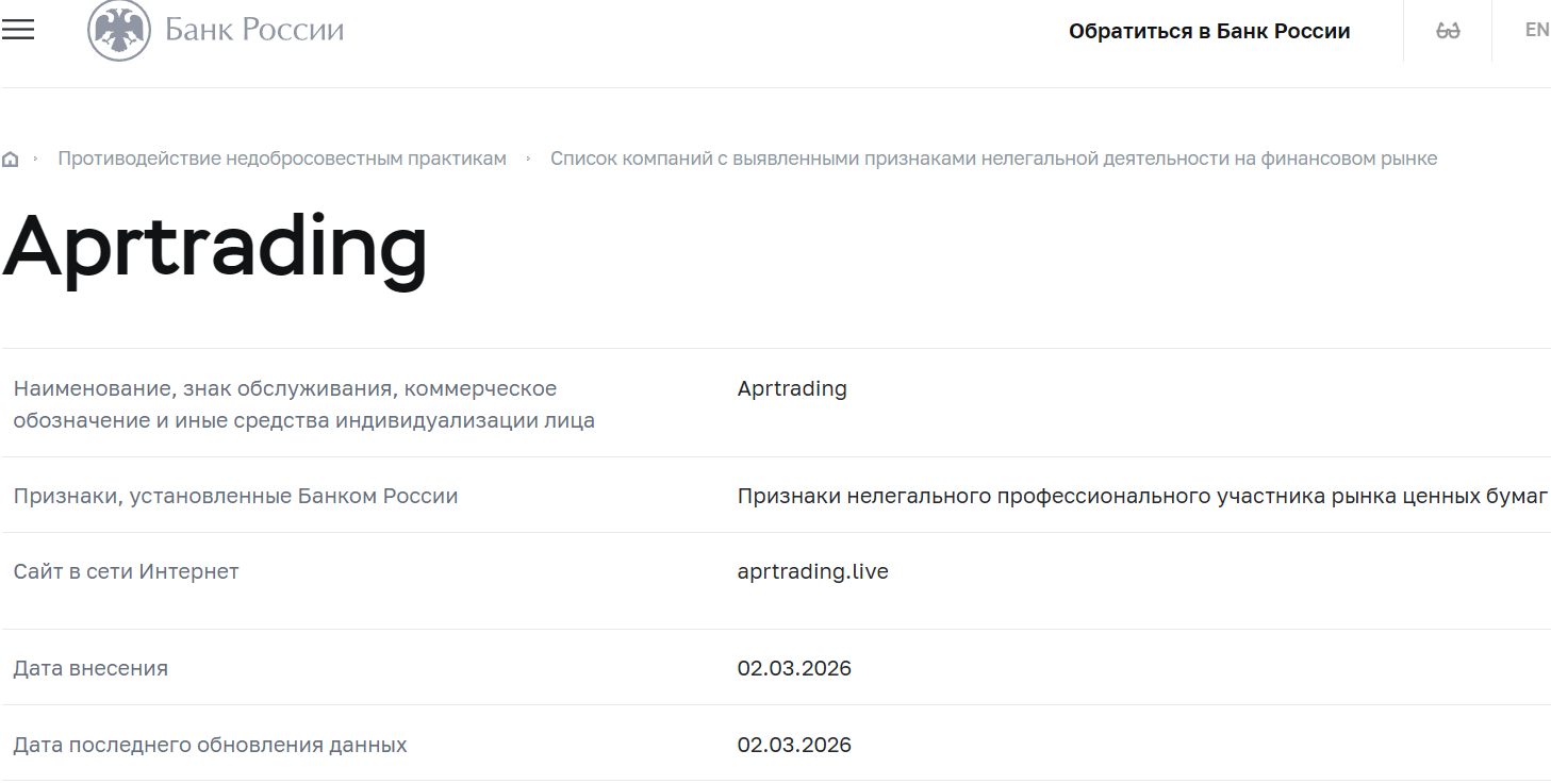 Псевдоброкер APR Trading (aprtrading.live). Отзывы и возврат денег - 4