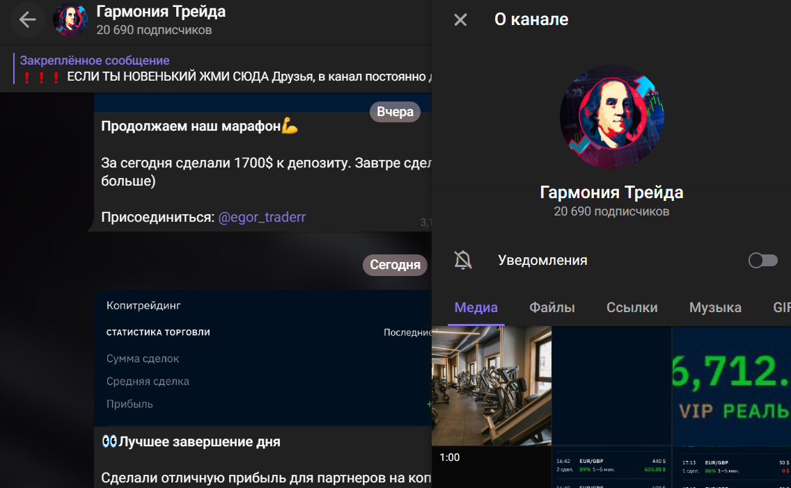 Мошеннический телеграм-канал Гармония Трейда (t.me/joinchat/iGrkx0wkhq1iMjAy). Отзывы и возврат денег - 1