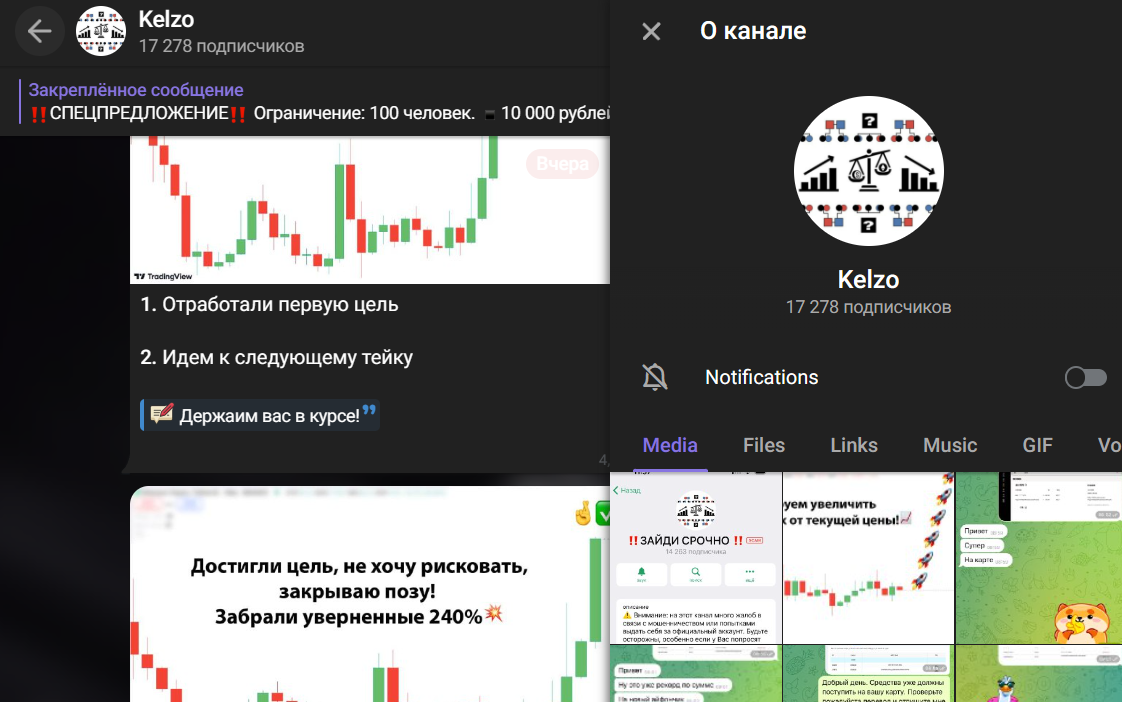 Мошеннический телеграм-канал Kelzo (t.me/joinchat/asFm6OSYSTU5NDZi). Отзывы и возврат денег - 1