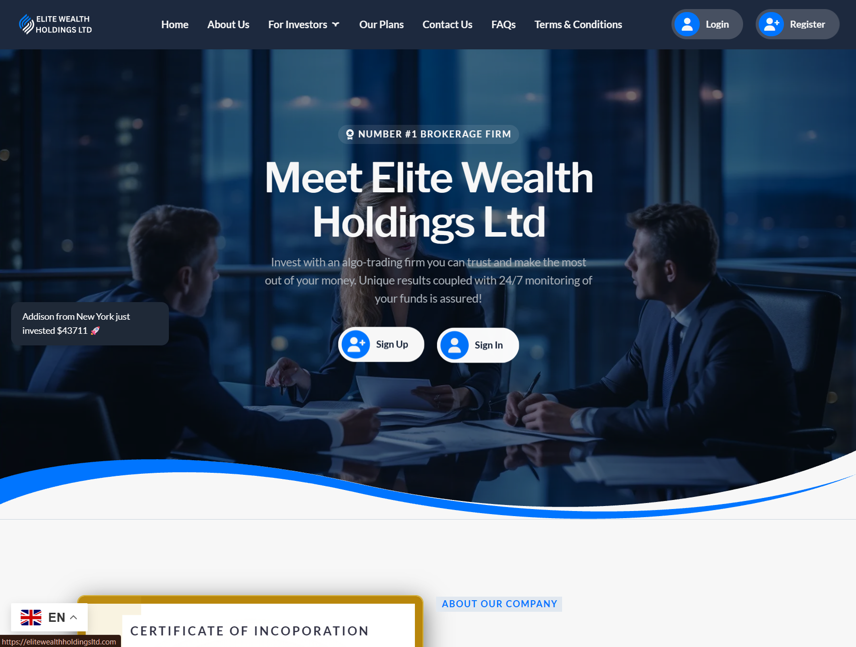 Фальшивый брокер Elite Wealth Holdings Ltd (elitewealthholdingsltd.com). Отзывы и возврат денег - 1